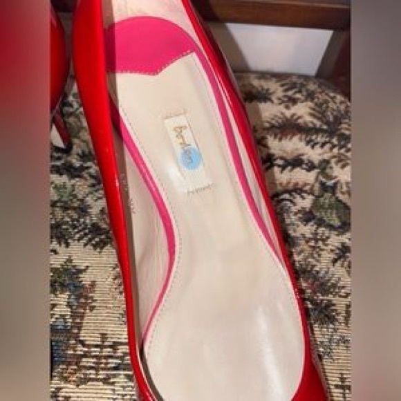 Boden Red Round Toe Slip-On Glossy Real Patent Leather Mini Pump Heels, sz 37 - Picture 9 of 13